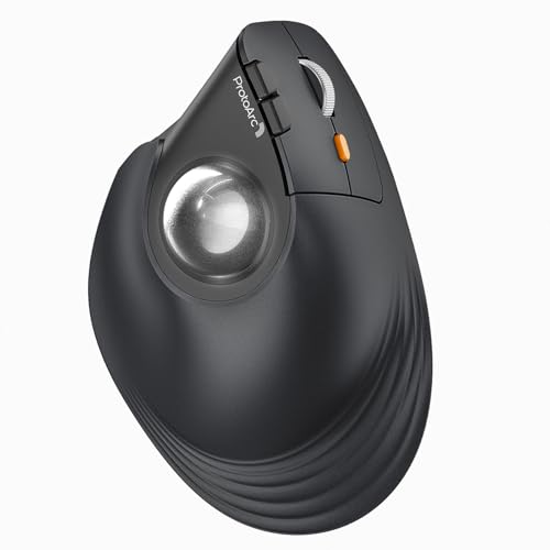 ProtoArc EM05 NL Wireless Vertical Trackball Mouse, 5 DPI Levels, Silver | 62° Vertical Design Supports a Natural Wrist Posture, Connect 3 Devices Via Bluetooth/2.4G USB-A, 500mAh Rechargeable Battery - color: Silver