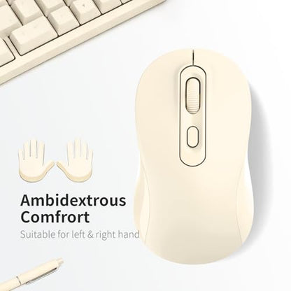 Wireless Mouse, 2026 New Model, Silent Click Ergonomic Design, Portable, 4 Buttons, Adjustable DPI (800/1200/1600), for Laptop/PC/Office (Beige) - color: beige