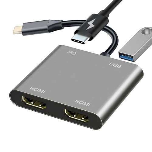 USB C to Dual HDMI Adapter for Monitor, USBC Laptop Docking Station Dual Monitor Dongle MacBook, USB-C Hub Powered Mac, USB 3.0 to USB c Adapter Cable with Fast Charging Chromebook, Type C Dock - style: 4 Ports