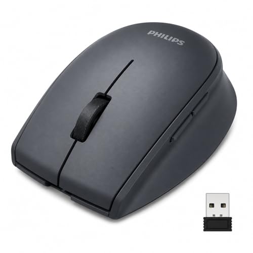 PHILIPS Wireless Mouse, USB-C Rechargeable, Silent, 3-Device | Morandi Design, 5 Programmable Buttons, Bluetooth & 2.4GHz, Laptop, MacBook, iPad, Windows, Multi-Device Switching