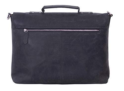 KomalC 16 Inch Leather briefcase Laptop Messenger Bags for Men and Women Best Office Satchel Bag - color: Charcoal Black
