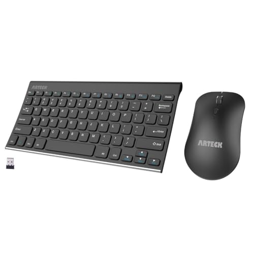 Arteck 2.4G Wireless Keyboard and Mouse Combo Ultra Compact Slim Stainless Keyboard and Ergonomic Mouse for Computer/Desktop/PC/Laptop and Windows 10/8/7 Build in Rechargeable Battery