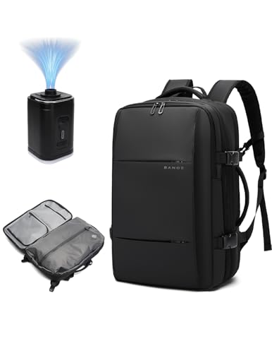 BANGE Backpack with Anti-Theft Vacuum Compression Travel Backpack,Expandable Backpacks with Pump for Airplanes - color: Black