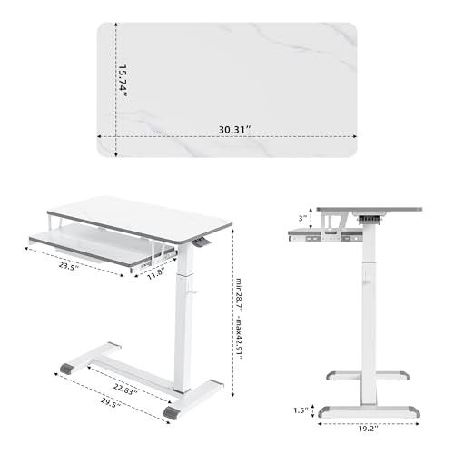 ETHU Overbed Table with Wheels, Medical Table with Drawer, Hospital Bed Table, Workstation Desk, Adjustable Overbed Bedside Rolling Laptop Desk, Marble White - color: Marble White