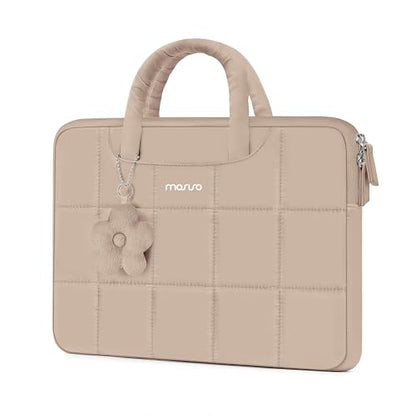 MOSISO Laptop Case 13.3 inch,13-13.3 inch Puffy Laptop Sleeve Compatible with MacBook Neo 13/Air 13 13.6/Pro/Pro 14,HP Dell ASUS Lenovo,Rectangle Quilted Bag with Handle&Flower Pendant, Brown - color: Brown, size: 13.3 inch