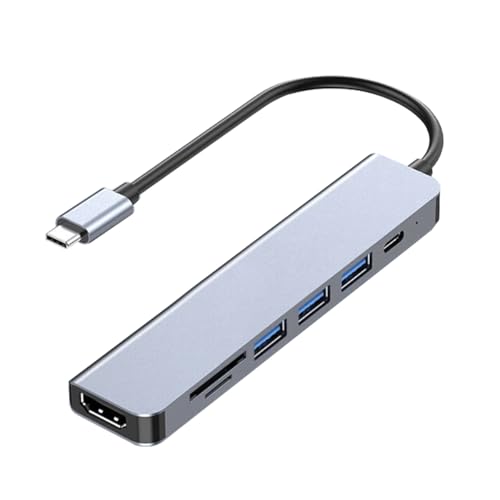USB-C Hub Multi-Function Adapter 7-in-1 (Including 4K HDTV, 100W PD, USB 3.0, SD/TF Card Reader), Compatible with MacBook Air/Pro, iPad, Dell XPS, with Ethernet Port - size: 7in1