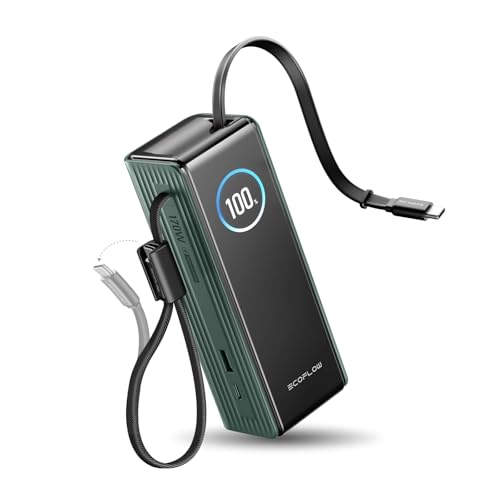 EF ECOFLOW Laptop Power Bank, 25000mAh Rapid Portable Charger, Triple 100W USB-C Ports, Built-in Retractable Cables, Fast Charging for iPhone 17/16 Series, MacBook, Samsung and More - color: Green