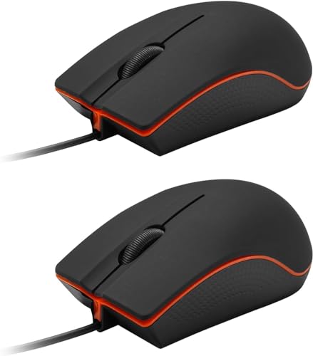 Guiheng 2 Pack Wired Mouse - USB Wired Computer Mouse for Right or Left Hand, Ergonomic with Durable Clicks for PC, Laptop, Desktop, Chromebook, Notebook, Mac - color: 2 pack black