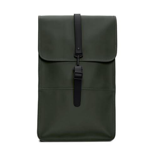 RAINS Backpack - Waterproof Laptop Rucksack for Work and Travel, Standard | Unisex waterproof rucksack with flap and carabiner closure, padded 16 in laptop pocket and quick-access external phone pocket - color: Green, size: Standard