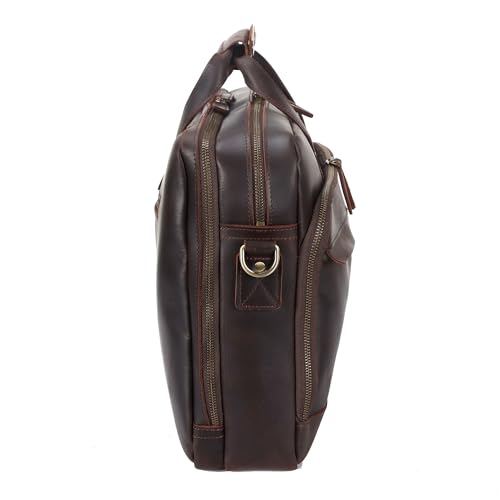 18" Full Grain Leather Briefcase, Premium Vintage Business Laptop Bag, Spacious Executive Work Bag for Office & Travel