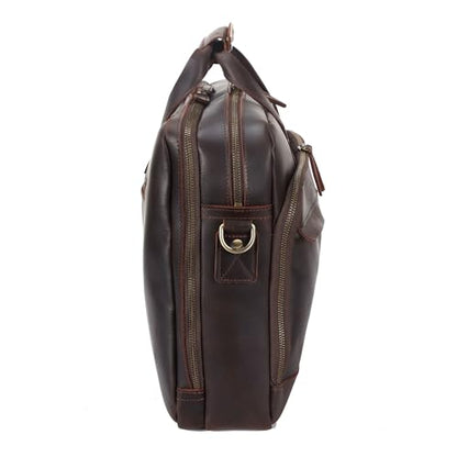 18" Full Grain Leather Briefcase, Premium Vintage Business Laptop Bag, Spacious Executive Work Bag for Office & Travel