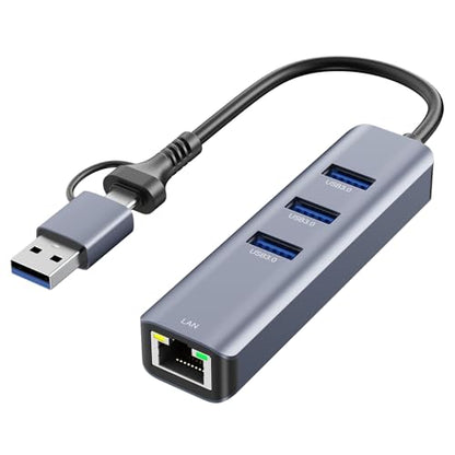 USB to Ethernet Adapter, ABLEWE USB 3.0/USB C to RJ45 Network Internet 2.5Gbps, Compatible with MacBook/Pro/Air, iPhone 15/16 Pro/Max, iPad Pro, Surface Pro, Windows 11/10/8/7, MacOS, Chromebook - color: 4IN1 Gray