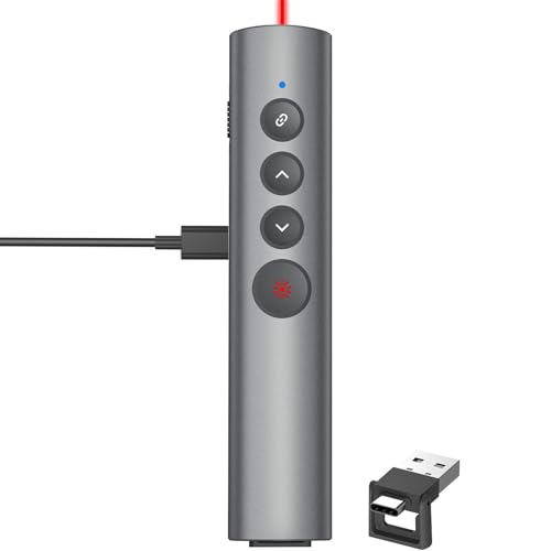 Rechargeable Hyperlink Presentation Clickers for PowerPoint, USB-C/A Presentations Power Point Remote Clicker, Wireless Presenter Remote for Computer/Mac/PPT/Google Slide Advancer - style: Metal 01 Red Laser