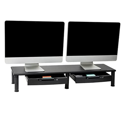 Mind Reader Dual Monitor Stand, Height Adjustable, Desktop Organizer, Laptop Riser, Office, 38.5"L x 11"W x 2.55-6.5"H, Black - size: 1 Tier with Drawer