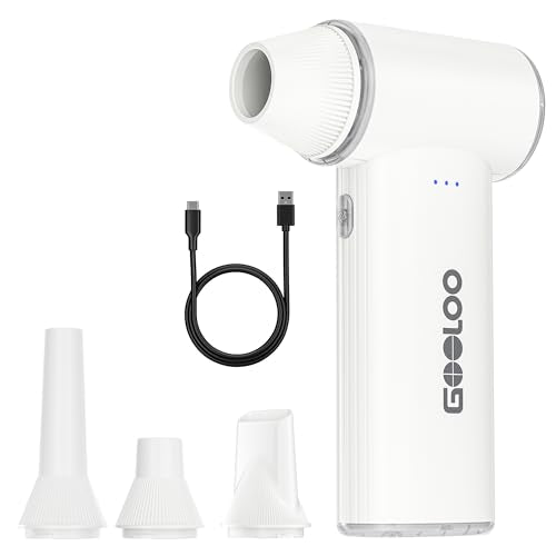 GOOLOO F3 Electric Air Duster, 150000RPM Super Power Duster for Cleaning | 3-Speed Rechargeable Air Blower with Type-C Fast Charging, 4 Nozzles Dust Blower for PC, Car, Keyboard, 0.45lb Lightweight - color: White