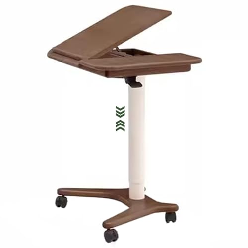 Sit Stand Hospital Workstation, Height Adjustment Stand Up Desk, Flipped Mobile Podium, Sofa Side Table with Rollers(Brown) - color: Brown