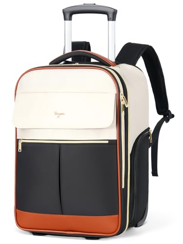 Rolling Backpack for Women, Large Travel Backpack with Wheels Carry on Flight Approved, 17 Inch Laptop Wheeled Roller Bag Suitcase for Work Bussiness Weekender (Beige,L Carry on Size) - color: Beige, size: L (Carry on)