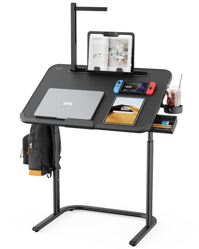 SAIJI Tilt & Height Adjustable Laptop Tray Table for Couch & Floor | Extra Large Couch Desk, Foldable TV Tray Floor Table for Laptop,Drafting, Writing, Eating on Sofa, Built in Led Light