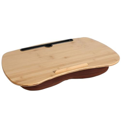 Bamboo Lap Desk for Laptop with Cushion-Fits up to 18 inch | Computer Laptop Stand with Phone Hoder, Anti-Slip Stopper - size: 21.6"x13.8"