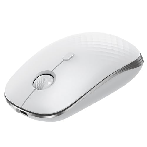 TECKNET Rechargeable Slim Portable Silent Computer 2.4 GHz Wireless Mouse | Lightweight Ambidextrous with USB-A Receiver, 4000 DPI Optical Tracking 90-Day Battery Life, Compatible with PC, Mac, Laptop - color: Silver white