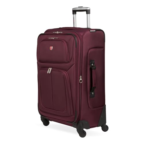 SWISSGEAR Sion Softside Expandable Spinner Luggage Durable Lightweight Travel Suitcase, Merlot, Checked-Medium - color: Merlot, size: Checked-Medium