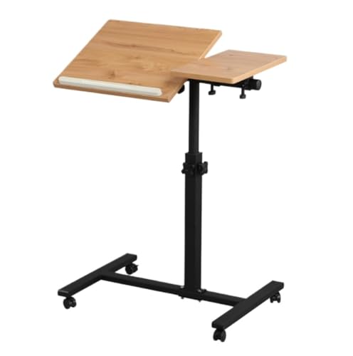 Overbed Table Bedside Shelf Adjustable Side Table Removable Tilting Desktop Mobile Standing Desk Overbed Bedside with Wheels Study TV Tray(Wood) - color: Wood