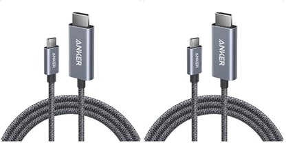 Anker HDMI Cable, 4K@60Hz Ultra-Fast Nylon-Braided USB C to HDMI Cord with Advanced Shielding, Thunderbolt 5/4/3, for MacBook, iPad, iPhone, HD TV, and More (6FT,Black) (Pack of 2) - size: 6FT (Pack of 2)