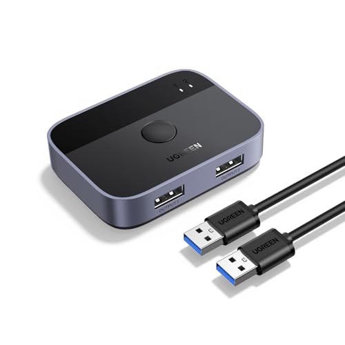 UGREEN USB 3.0 Switch 2 in 2 Out, USB Switcher 2 Computers Sharing Keyboard and Mouse Printer Scanner Webcam, Printer Splitter for 2 Computers, 2 Port USB Selector Switch with 2 USB3.0 Cables