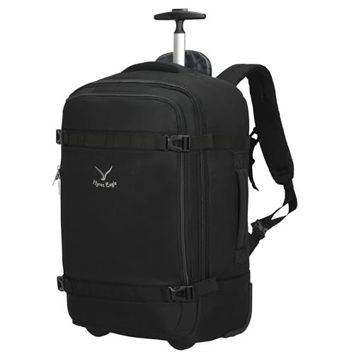 Hynes Eagle Rolling Backpack 42L Backpack with Wheels Airline Approved Carry on Luggage Laptop Travel Suitcase Bag for Women Men Jet Black - color: Jet Black