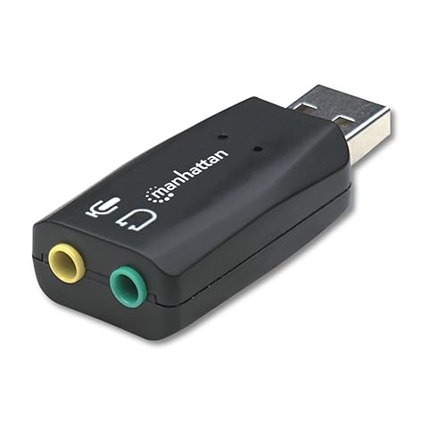 Manhattan USB Audio Adapter External Stereo Sound Card - with 3.5mm Headphone and Microphone Jack - Plug and Play, No Drivers Needed, 3D Sound - for Windows and Mac – 3 Yr Mfg Warranty – 150859