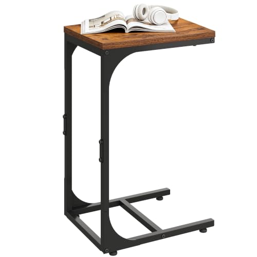 WLIVE C Shaped End Table, Small Couch Side Tables with Metal Frame that Slide Under, Sofa Table TV Tray for Living Room, Bedroom, Rustic Brown - color: Rustic Brown
