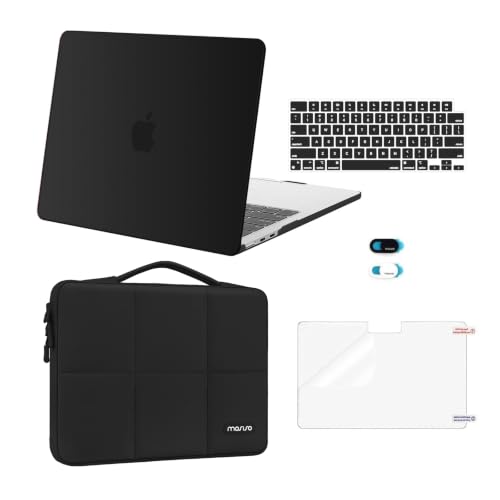 MOSISO Compatible with MacBook Air 13 inch Case M5 M4 M3 M2 2026-2022 | Hard Case&Six Grids Puffy Bag&Keyboard Cover&Webcam Cover&ScreenFilm for MacBook Air 13.6, A3449 A3240 A3113 A2681, Black - color: Black