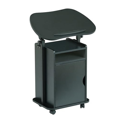 Techni Mobili Adjustable Laptop Cart w/Storage, Rolling Mobile Desk, Black | Adjustable laptop cart with storage cabinet, shelf, locking wheels, sit‑stand height for home office, bedside, classroom - color: Black