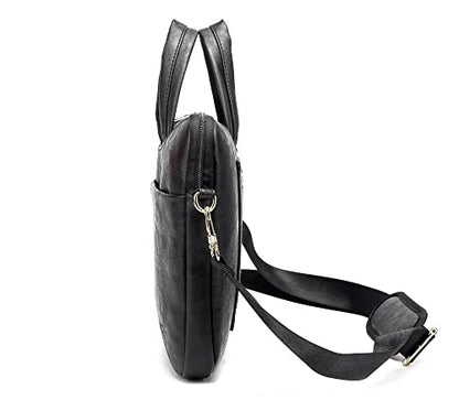Kinmac 360° Protective Waterproof PU Leather Laptop Shoulder Messenger Sleeve Briefcase case Bag (13 inch-14 inch, Black PU) - color: Black Pu, size: 13 inch-14 inch