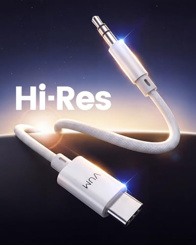 VUM USB-C to AUX Hi-Res 3.5mm Audio Cable for Car,Headphones,Speakers (4ft) | 32-bit/384kHz DAC, High Quality 99.99% Purity OFC Silver-Plated, Hi-Fi Stereo Durable Type-C to 3.5mm Male Auxiliary Cable