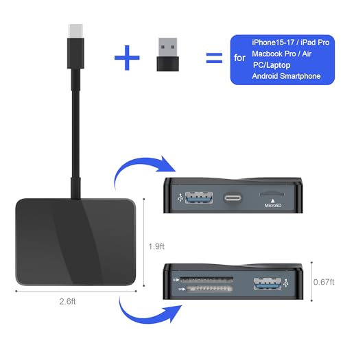 SD Card Reader, 5 in 1 USB-C & USB Card Adapter with SD/MicroSD/MS and Dual USB-A Ports Memory Card Reader for iPhone 17/16/15 Pro Max iPad MacBook Pro/Air M4/M3 Android Phone/Tablet PC (Black) - color: Black