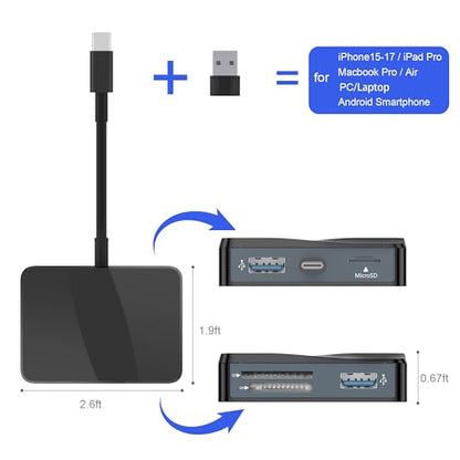 SD Card Reader, 5 in 1 USB-C & USB Card Adapter with SD/MicroSD/MS and Dual USB-A Ports Memory Card Reader for iPhone 17/16/15 Pro Max iPad MacBook Pro/Air M4/M3 Android Phone/Tablet PC (Black) - color: Black