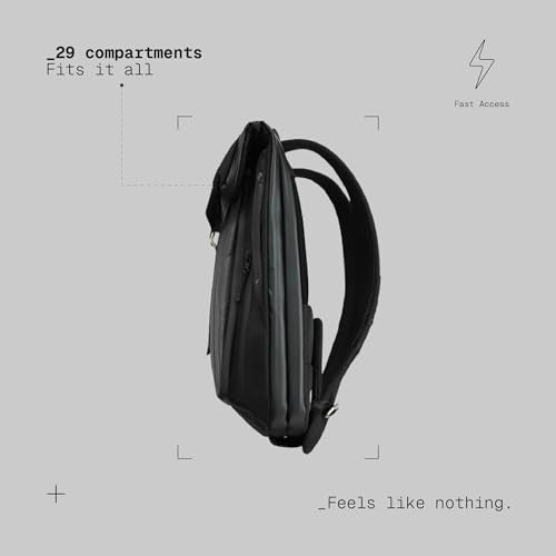 The Frenchie Co. - Work/Travel Speed Backpack - Expandable 23-30 L Laptop Pack - Anti-theft magnetic closure - Ballistic nylon body with full-grain Italian leather trim - color: Black