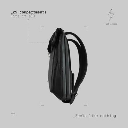 The Frenchie Co. - Work/Travel Speed Backpack - Expandable 23-30 L Laptop Pack - Anti-theft magnetic closure - Ballistic nylon body with full-grain Italian leather trim - color: Black