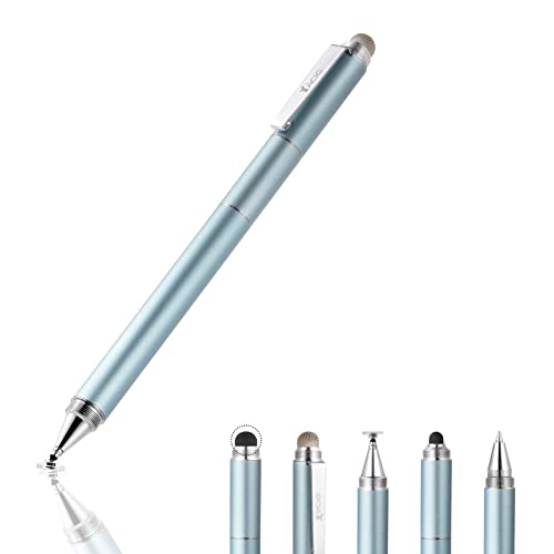 Capacitive Stylus Pen, 4-in-1 High Sensitivity and Precision Touch Screen Stylus Clear Disc Tip,Black Rubber Tip &Mesh Fiber Tip Compatible with Universal Touch Screen Device (Ice Blue) - color: Ice Blue