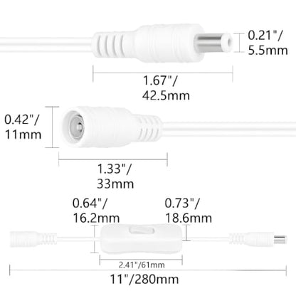 Gebildet 5pcs 12V LED Strip Light Inline On/Off Switch Cable DC Jack (5.5x2.1mm) Male to Female Connector(White) - style: DC switch(white)
