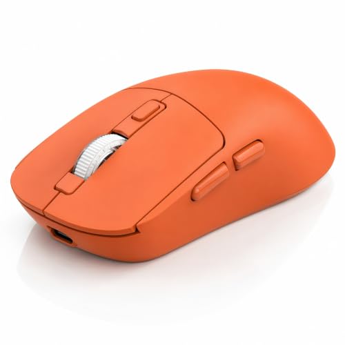 Gizdot-M1 Bluetooth Wireless Mouse for MacBook/Laptop/Mac - Orange | 4-Mode Connections Multi-Device, 3-level DPI, Mouse Jiggler, Silent Click, Ergonomic, Side Buttons, Type-C Rechargeable - color: Orange