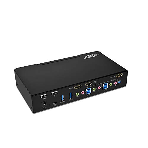 gofanco Prophecy HDMI 2.0a KVM Switch 2 Port – 4K @60Hz 4:4:4, HDR, 18Gbps, 3D, HDCP 2.2/1.4 - USB Keyboard/Mouse Plus USB 3.0 Hub, Audio in and Out, Hotkeys - KVM Switch 2 Computers, TAA Compliant - size: 2 Port