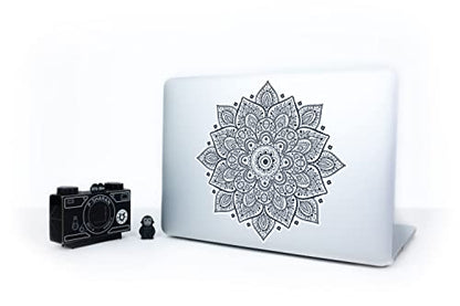 Black Mandala Laptop Sticker - Waterproof White Vinyl Decal Compatible with MacBook Air/Pro 13 & 15 inch - Cosmic Noir Design for Enhanced Style on Computer Laptops - color: Black on White Material (for Darker Laptop)