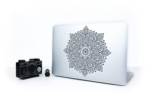 Black Mandala Laptop Sticker - Waterproof White Vinyl Decal Compatible with MacBook Air/Pro 13 & 15 inch - Cosmic Noir Design for Enhanced Style on Computer Laptops - color: Black on White Material (for Darker Laptop)
