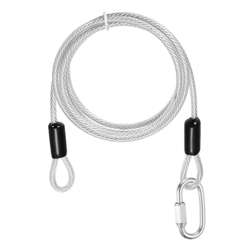 PATIKIL Security Cable Lock (3/16" Dia 4.9ft, Clear) Vinyl Coated 304 Stainless Steel Double Loop Flexible Wire Rope Safety Cable with Quick Links Locking Connectors - color: Clear, size: 3/16" x 4.9ft