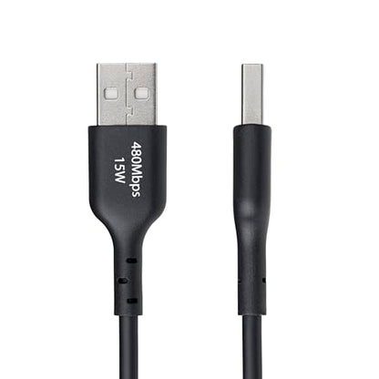 StarTech 1ft/30cm USB-A to USB-C Charging Cable, 3A, Black (USB2AC1FTBK) | USB 2.0 480Mbps, TPE jacket, Male to Male, Aluminum braided shield, 15W, Charge and Sync - color: Black, size: 1 ft, style: 1-Pack