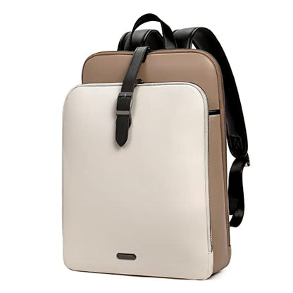 CLUCI Leather Backpack for Women, 15.6 inch Laptop Bag, Large Genuine Work Backpack Travel Back - color: 0-0 A-beige With Apricot and Black（pu Leather)