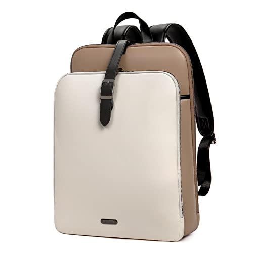 CLUCI Leather Backpack for Women, 15.6 inch Laptop Bag, Large Genuine Work Backpack Travel Back - color: 0-0 A-beige With Apricot and Black（pu Leather)