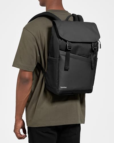 tomtoc Flap Laptop Backpack with Padded Compartment for Work, Travel, 18L | Lightweight, Water-Resistant Casual College Daypack, Slim Durable Work-pack Rucksack for 13"-16" MacBook Laptop, Essentials